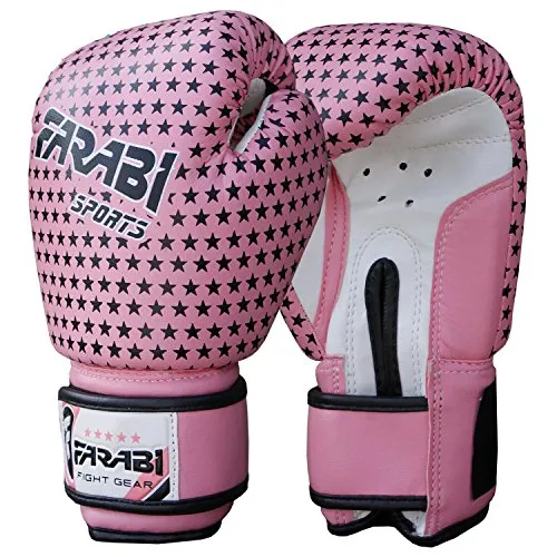 Farabi Boxing Gloves Kids Junior Muay Thai Kick Boxing Training MMA Punching Bag (4OZ, Star Pink)