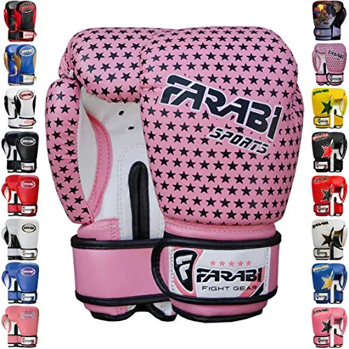 Farabi Boxing Gloves Kids Junior Muay Thai Kick Boxing Training MMA Punching Bag (4OZ, Star Pink)