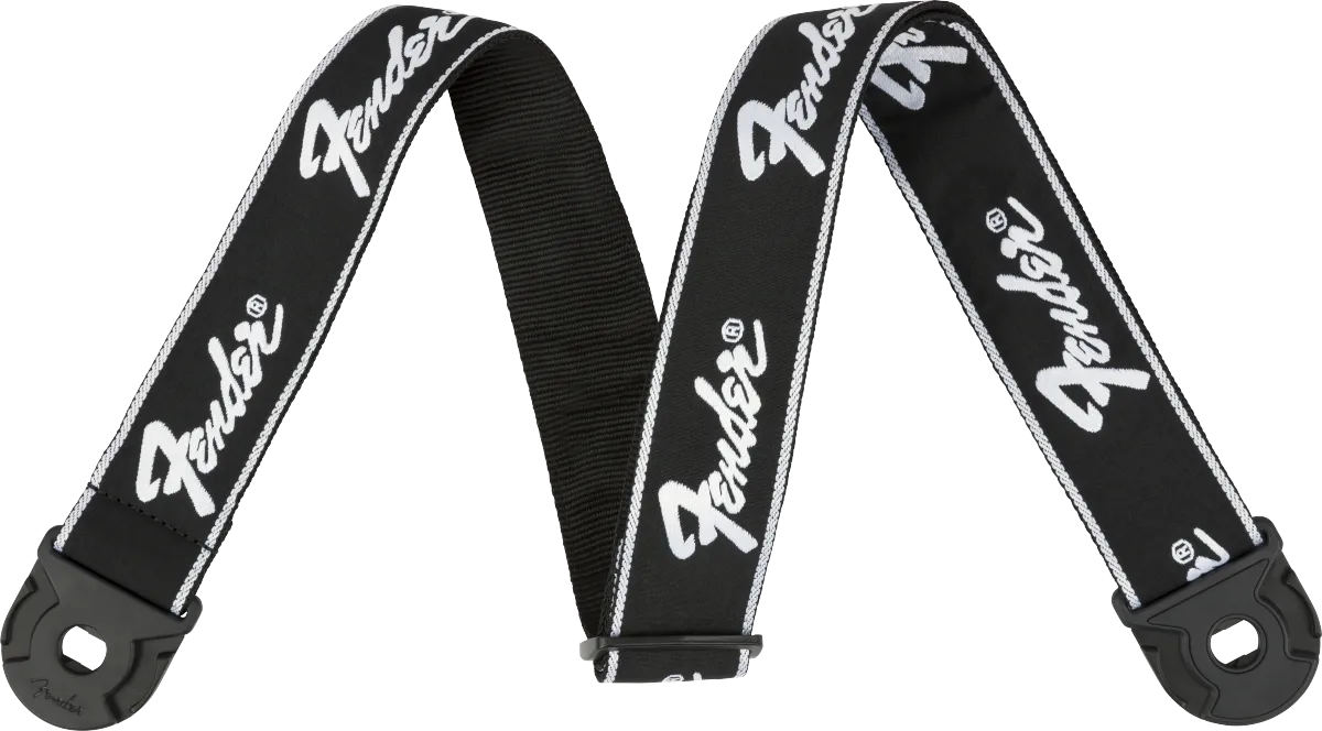 Fender White Running Logo Quick Grip Locking End Strap, 2"