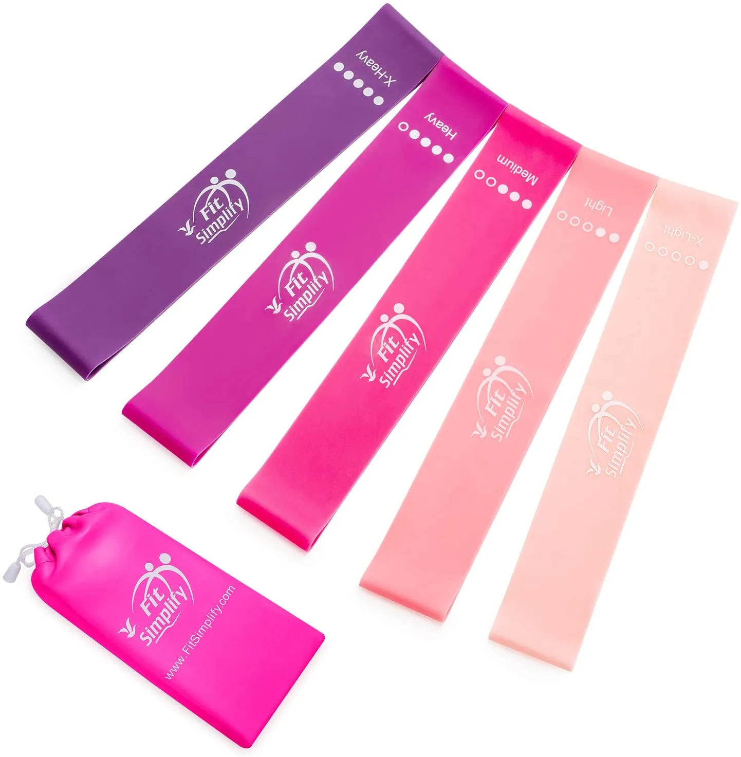 Fit Simplify Resistance Loop Exercise Bands with Instruction Guide and Carry Bag, Set of 5