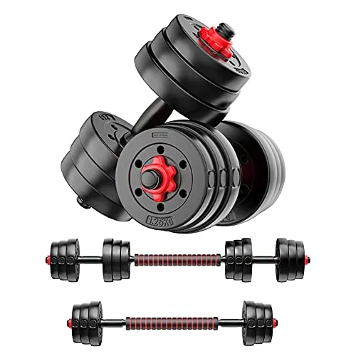 FitBox Sports 3 In 1 Convertible Adjustable Dumbbells kit With Button Shaped Plates 20 Kg (2kg x 4   3kg x 4), Black