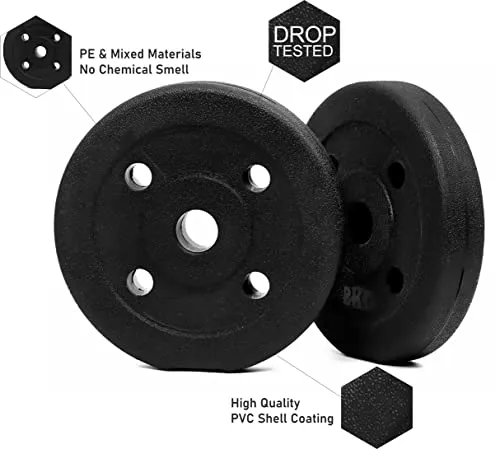 FitBox Sports 3 In 1 Convertible Adjustable Dumbbells kit With Button Shaped Plates 20 Kg (2kg x 4   3kg x 4), Black