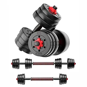 FitBox Sports 3 In 1 Convertible Adjustable Dumbbells kit With Button Shaped Plates 20 Kg (2kg x 4   3kg x 4), Black