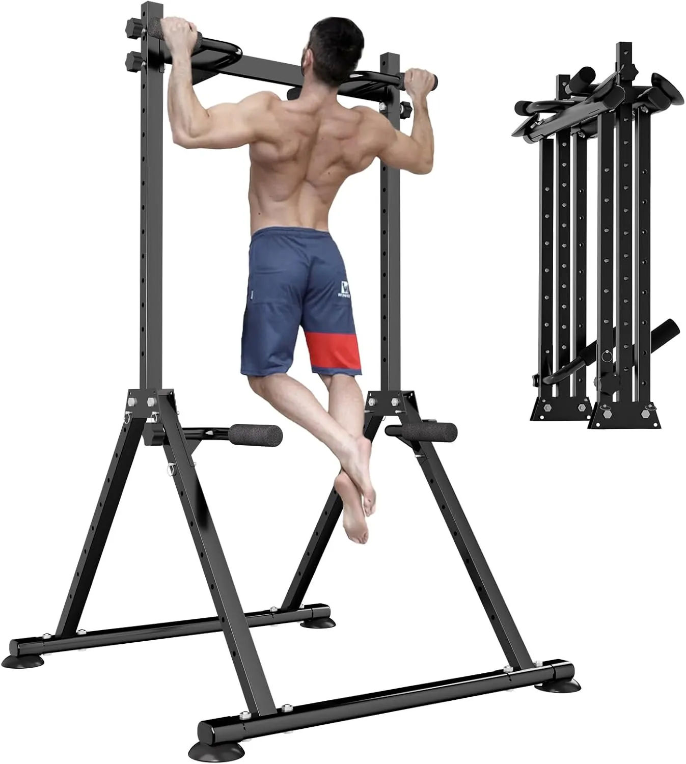 Foldable Power Tower Dip Station Pull Up Bar