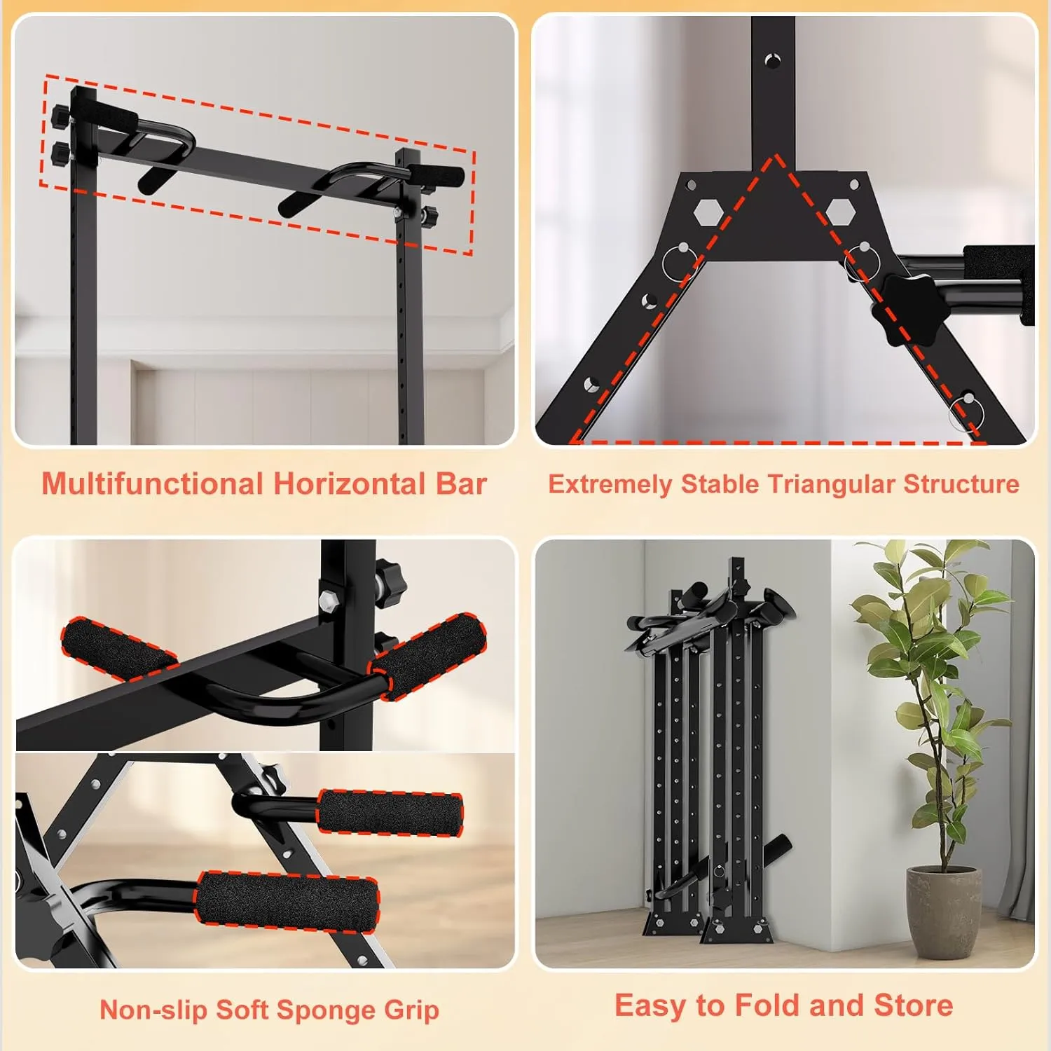 Foldable Power Tower Dip Station Pull Up Bar