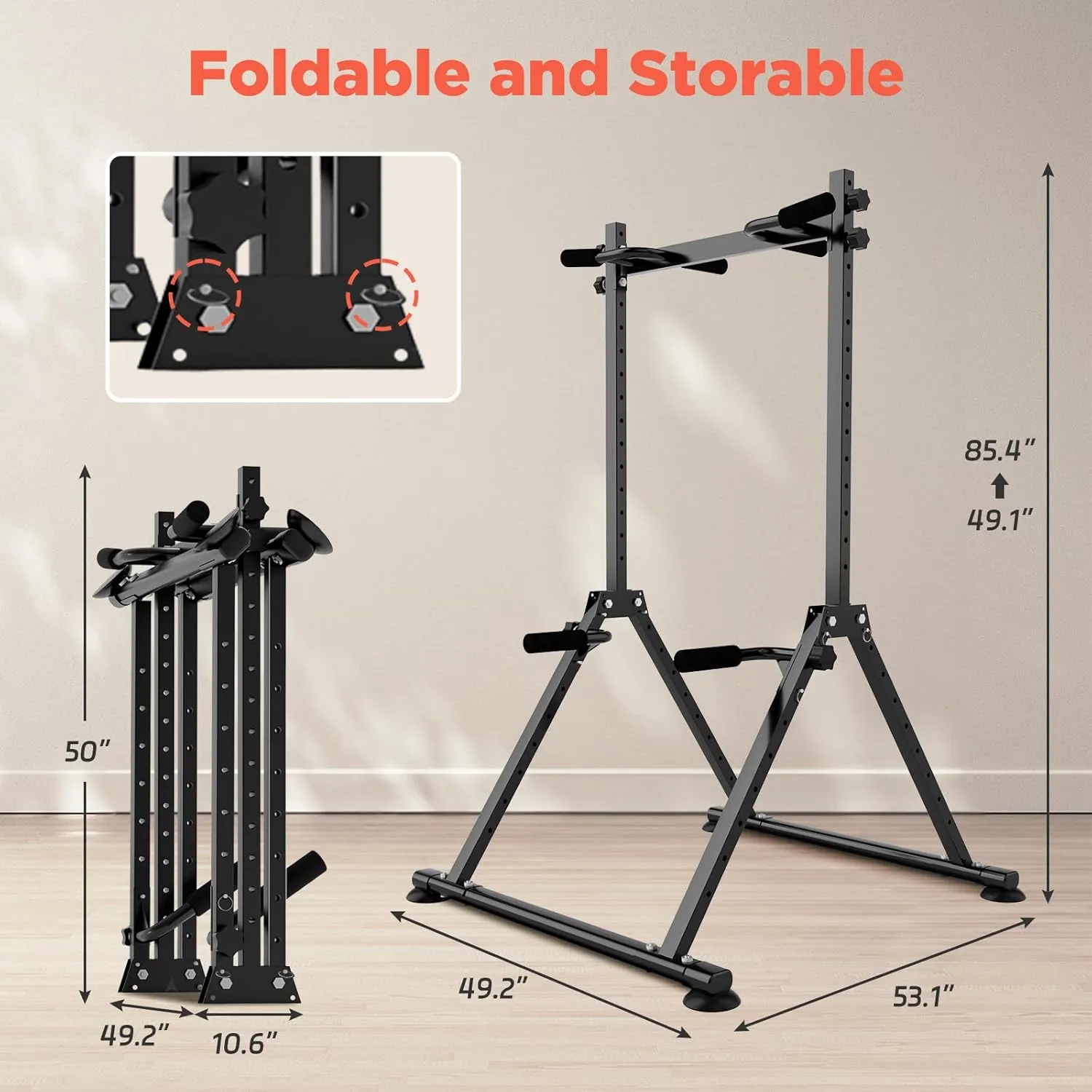 Foldable Power Tower Dip Station Pull Up Bar