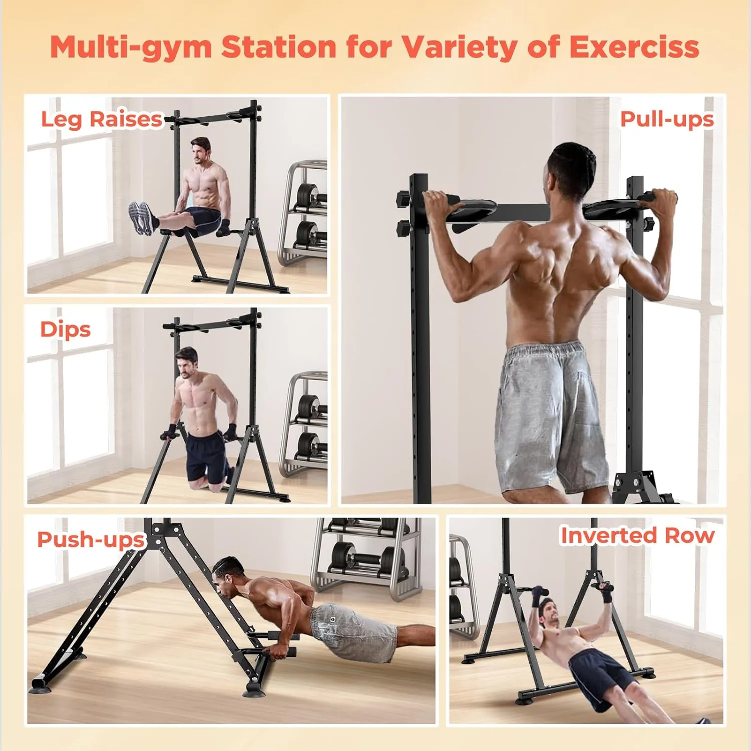 Foldable Power Tower Dip Station Pull Up Bar