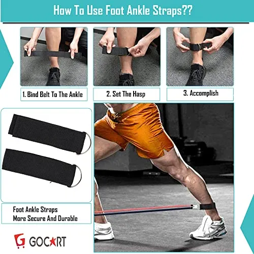 GOCART WITH G LOGO 9 pcs Resistance Band Set - with Door Anchor, Handles, Stackable Up to 80lbs - for Resistance Training, Physical Therapy, Home Workouts