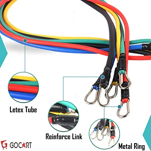 GOCART WITH G LOGO 9 pcs Resistance Band Set - with Door Anchor, Handles, Stackable Up to 80lbs - for Resistance Training, Physical Therapy, Home Workouts