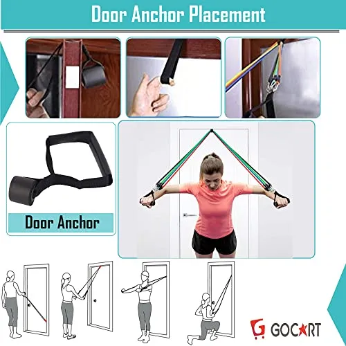 GOCART WITH G LOGO 9 pcs Resistance Band Set - with Door Anchor, Handles, Stackable Up to 80lbs - for Resistance Training, Physical Therapy, Home Workouts