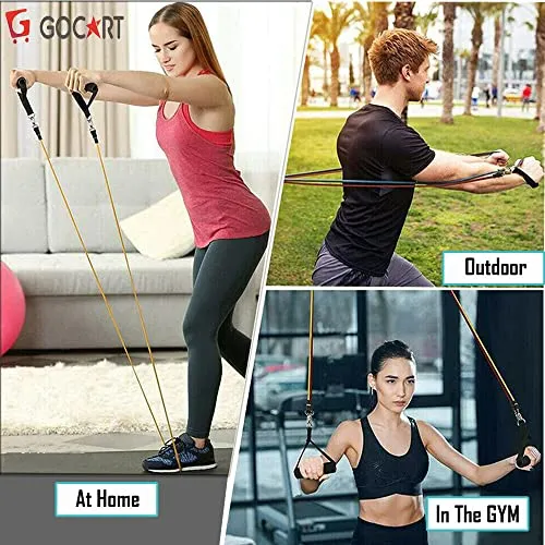 GOCART WITH G LOGO 9 pcs Resistance Band Set - with Door Anchor, Handles, Stackable Up to 80lbs - for Resistance Training, Physical Therapy, Home Workouts