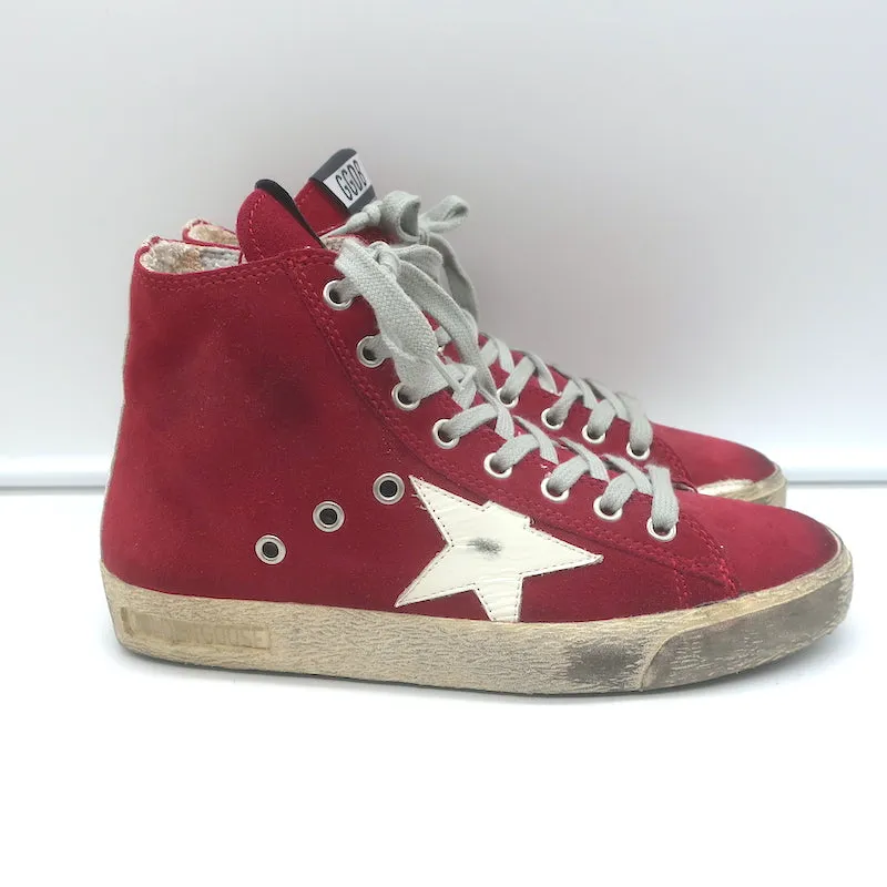 Golden Goose Francy High Top Sneakers Cranberry Suede Size 36 NEW
