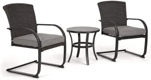 Grand patio 3 Piece Outdoor Bistro Set with Cushioned Wicker Spring Chairs and Metal Side Table