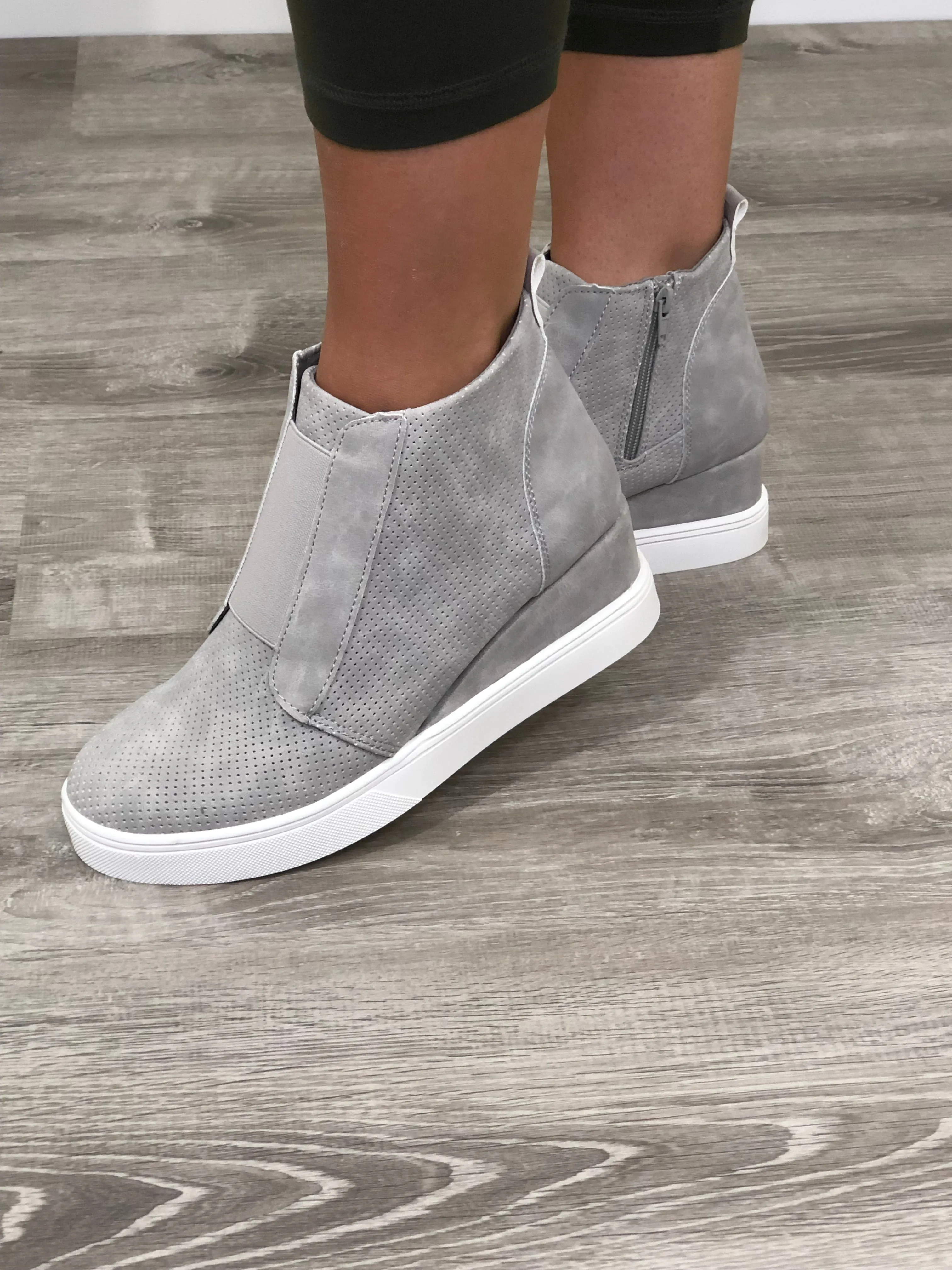 Grey Perforated Wedge Sneaks