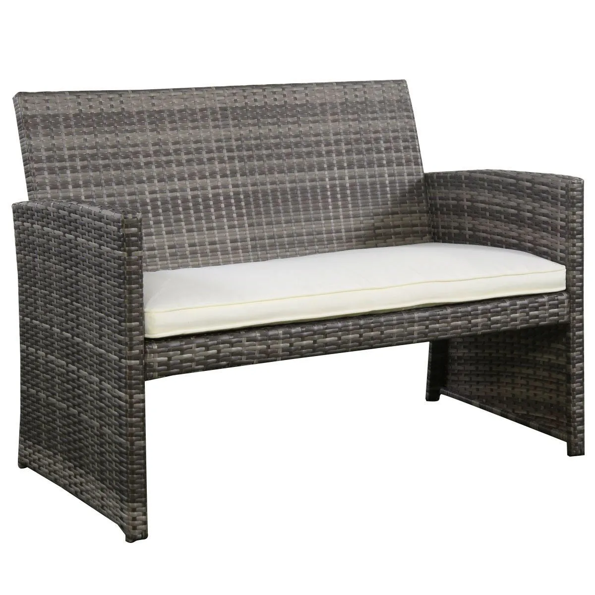 Grey Resin Wicker Rattan 4-Piece Patio Furniture Set with Seat Cushions