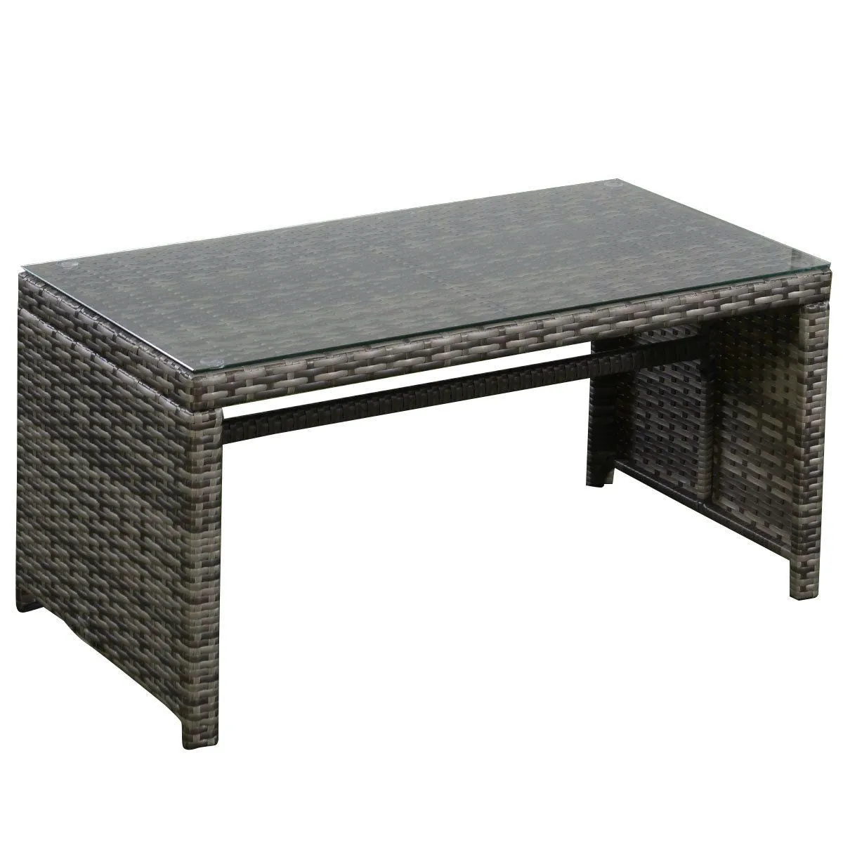 Grey Resin Wicker Rattan 4-Piece Patio Furniture Set with Seat Cushions