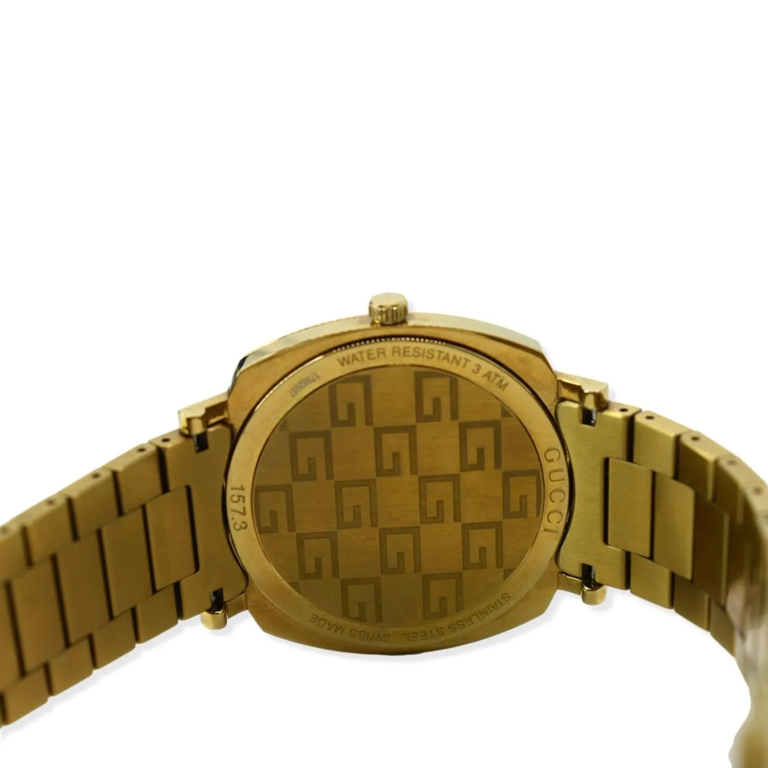 GUCCI Grip GG Engraved Quartz Gold Dial Stainless Steel Watch 35MM