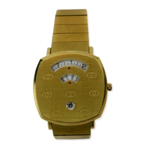 GUCCI Grip GG Engraved Quartz Gold Dial Stainless Steel Watch 35MM