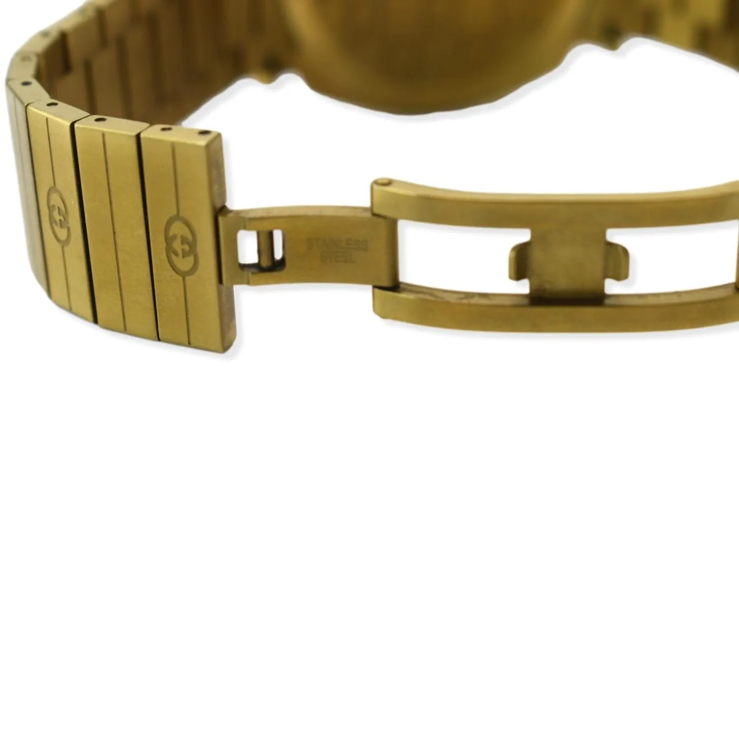GUCCI Grip GG Engraved Quartz Gold Dial Stainless Steel Watch 35MM