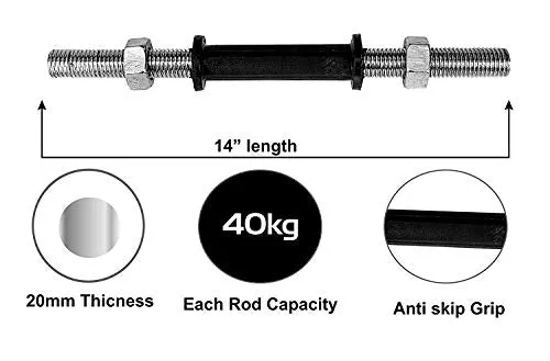Gym Insane Dumbbell Rod bar 14 Inches with 4 Iron Bolt Nuts Weight Lifting Strength Training & Exercise Fitness, Gym Equipment for Home Gym Workout