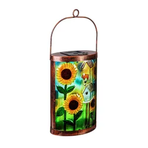 Handpainted Solar Glass Lantern, Cottage Bird House,5.91"x3.74"x9.45"inches