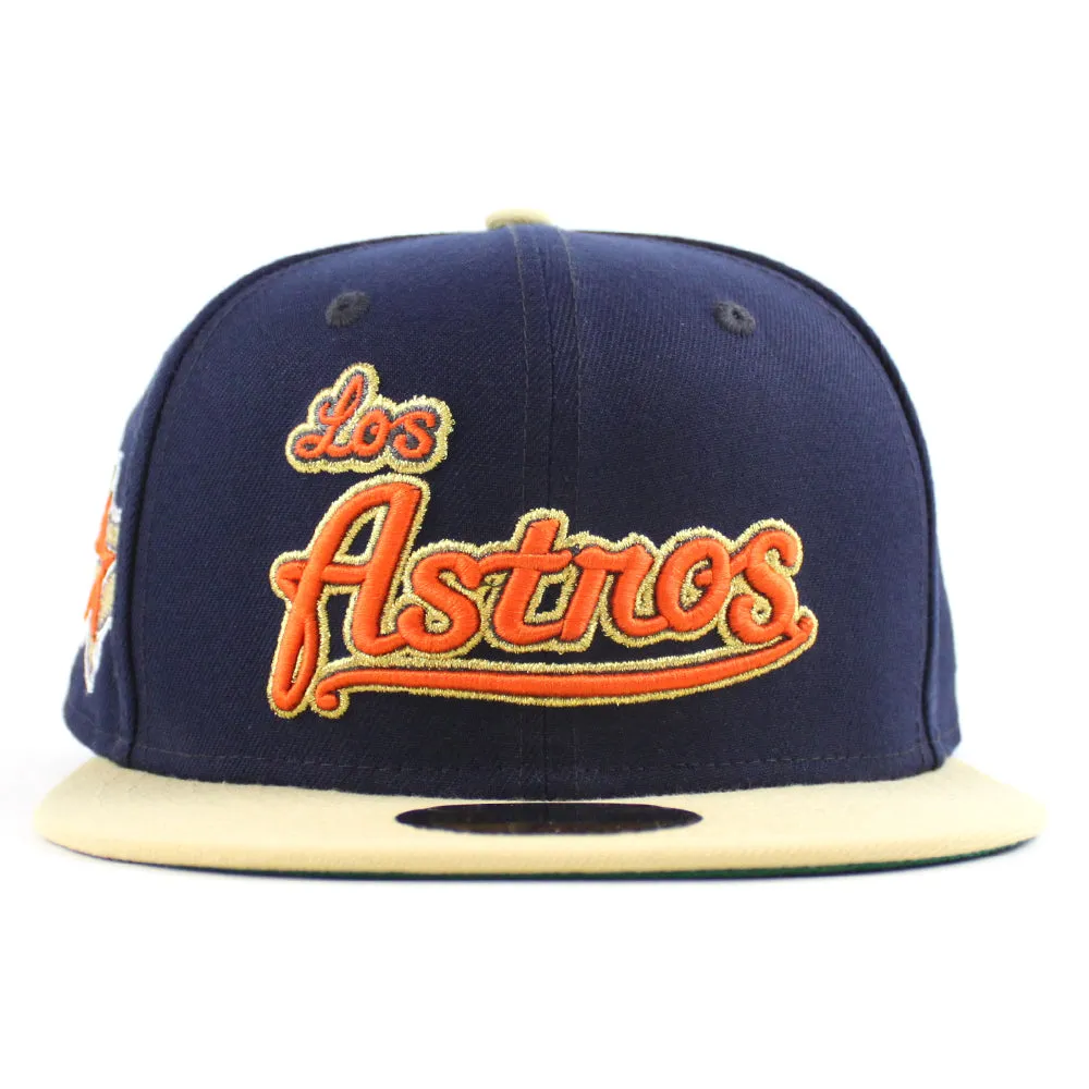 Houston Astros Astros patch New Era 59Fifty Fitted Hat (Oceanside Blue Vegas Gold Green Under Brim)