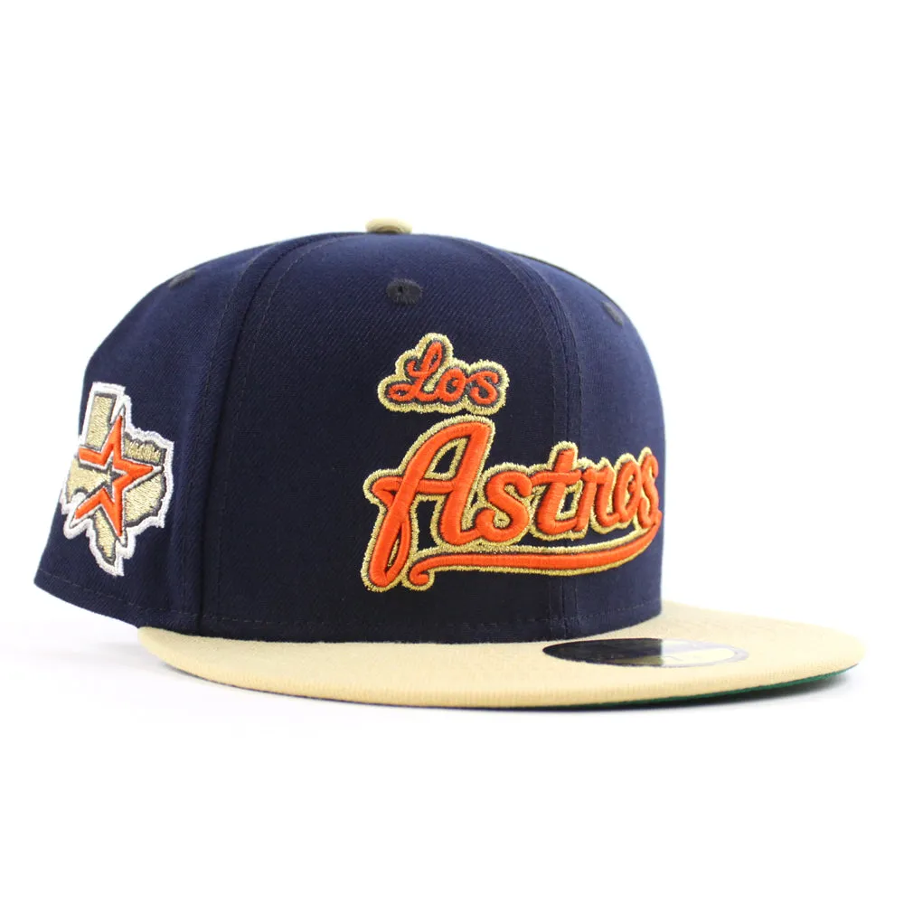 Houston Astros Astros patch New Era 59Fifty Fitted Hat (Oceanside Blue Vegas Gold Green Under Brim)
