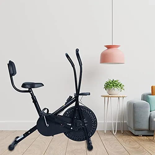INALSA Air Bike Exercise Cycle Indoor Bike | Cardio Home Workout | Multi Position Handle Grip | Height Adjustable Seat | Cushioned Back Rest | Digital Display | (Black) (FFAB-01R) FITTYFY Range