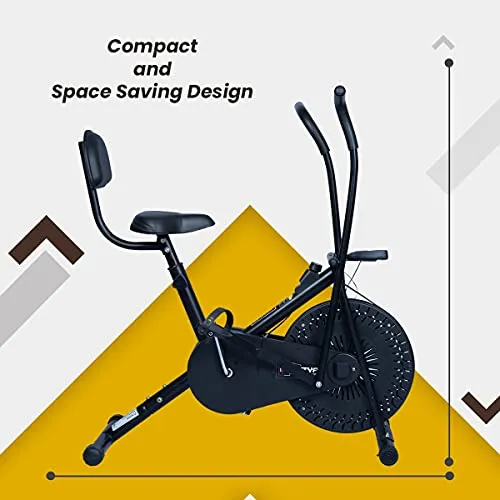 INALSA Air Bike Exercise Cycle Indoor Bike | Cardio Home Workout | Multi Position Handle Grip | Height Adjustable Seat | Cushioned Back Rest | Digital Display | (Black) (FFAB-01R) FITTYFY Range