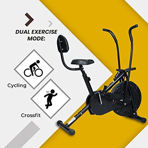 INALSA Air Bike Exercise Cycle Indoor Bike | Cardio Home Workout | Multi Position Handle Grip | Height Adjustable Seat | Cushioned Back Rest | Digital Display | (Black) (FFAB-01R) FITTYFY Range