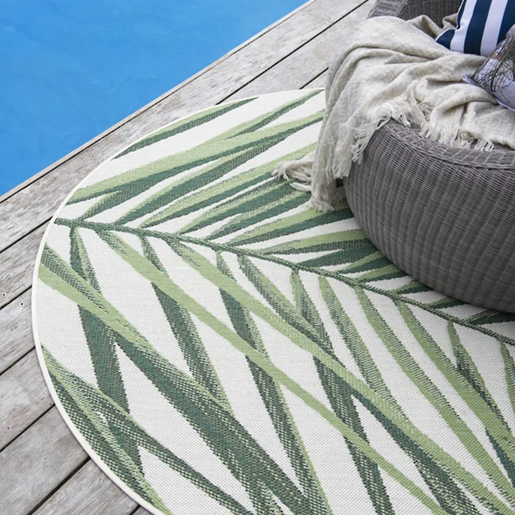 Indoor/Outdoor Rug - Royal Palm Cream/Green - Round 160cm Diameter