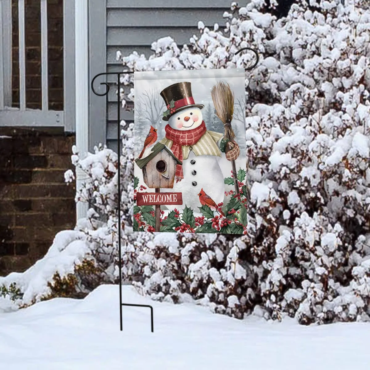 Jolly Snowman Welcome Winter Garden Flag 18" x 12.5"