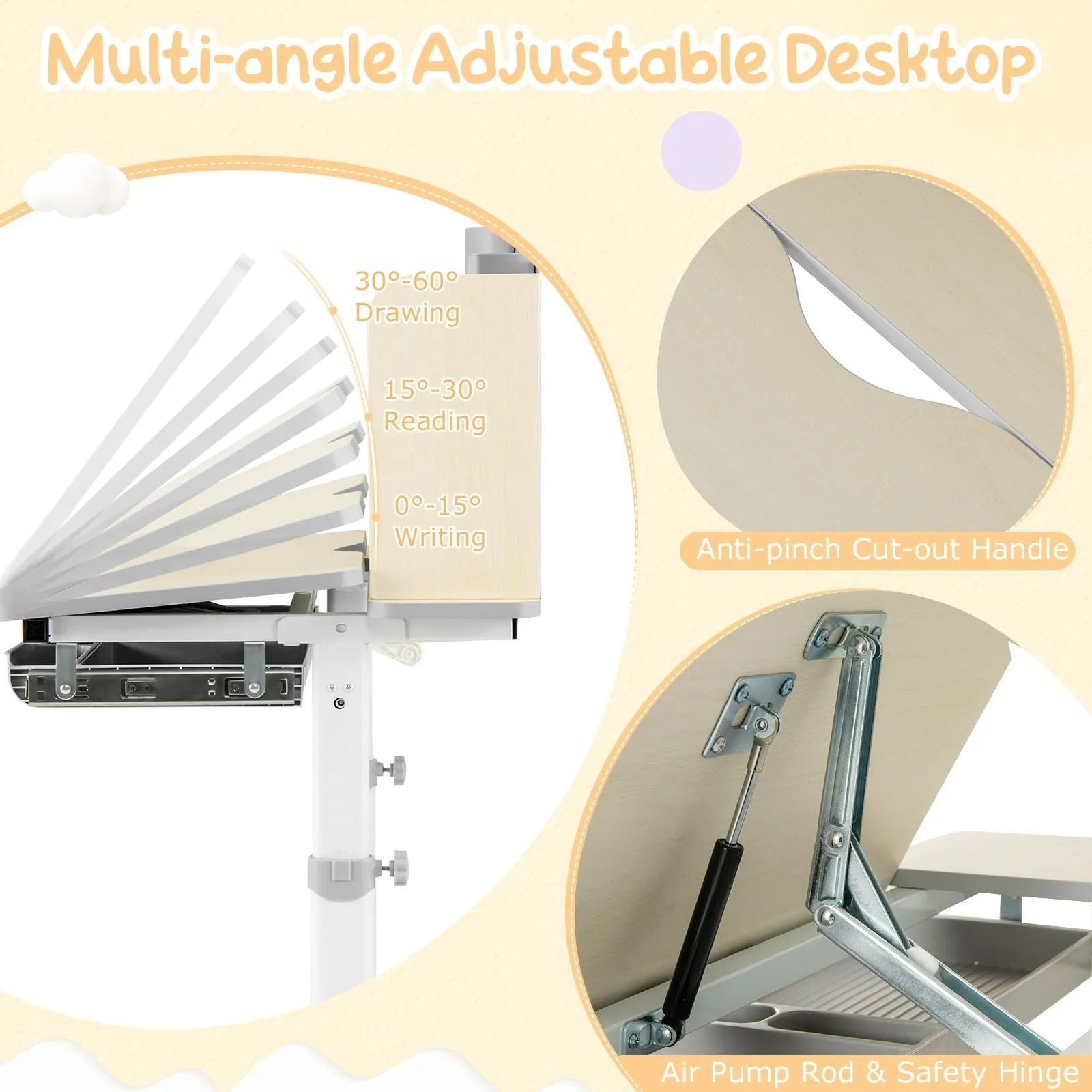 Kids Height Adjustable Desk  | Childrens Desk with Storage | Hutch Style | Blue or Grey | 3-12 Years