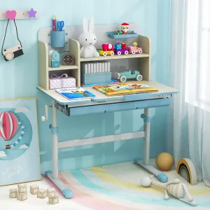 Kids Height Adjustable Desk  | Childrens Desk with Storage | Hutch Style | Blue or Grey | 3-12 Years