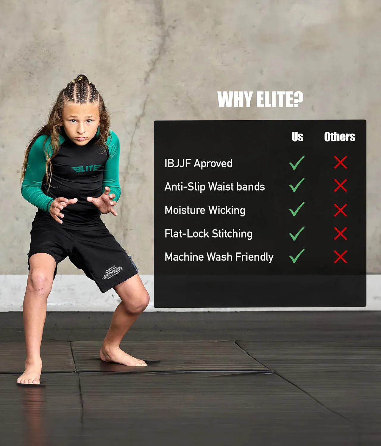 Kids' Standard Green Long Sleeve Training Rash Guard