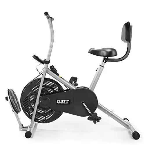 KLIKFIT KF04F Indoor Stationary Air Bike Exercise Cycle with Back Support & Twister Plate with Installation Support for Home Gym Cardio Full Body Weight Loss Workout, Silver, Black