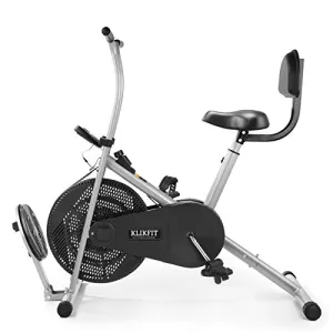 KLIKFIT KF04F Indoor Stationary Air Bike Exercise Cycle with Back Support & Twister Plate with Installation Support for Home Gym Cardio Full Body Weight Loss Workout, Silver, Black