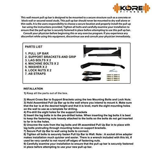 Kore K-WM-CHINUP-BAR-SR-ABS Pull-Up Bar and Ab Strap Combo