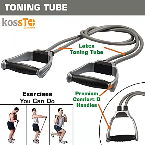 kossto Double Toning Resistance Tube Heavy Quality Exercise Band for Stretching, Full Body Workout, Home Gym and Toning for Men and Women (Black)