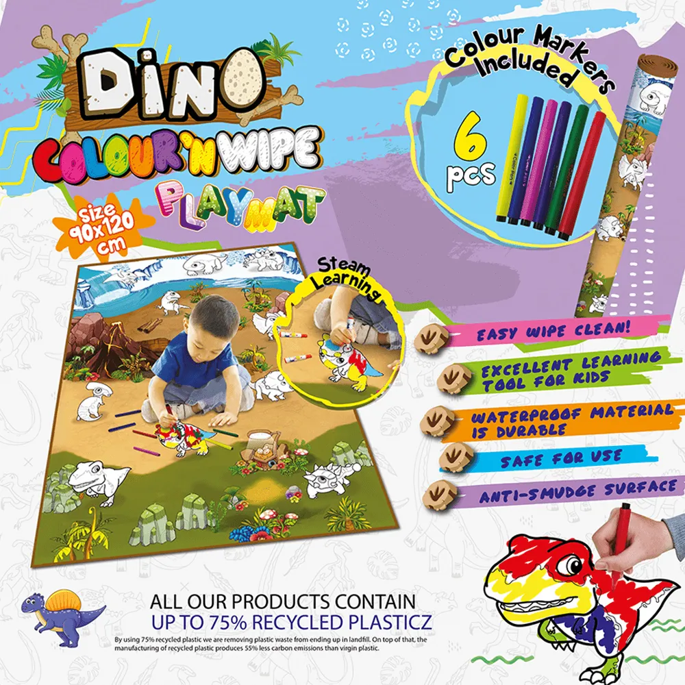 Large Colour and Wipe Dinosaur Play Mat (120 x 90 cm)