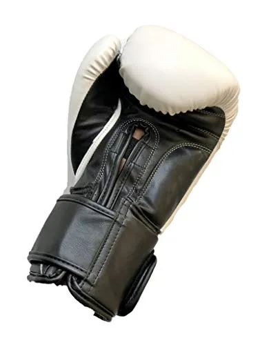 LEW White/Black Boxing Gloves for Training/ Muaythai/Punching Bag/Sparring with a Pair of Hand Wraps (White, 14 OZ)