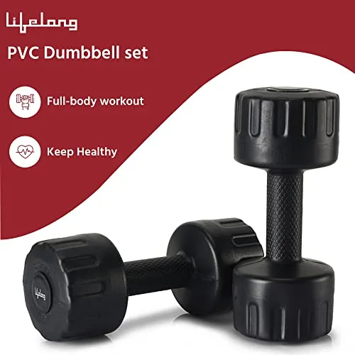 Lifelong PVC Dumbbells Pack of 2 for Home Gym Fitness Barbell, Workout at Home; for Resistance Training; Easy Grip and Anti- Slip Dumbbells (6 Month Warranty)