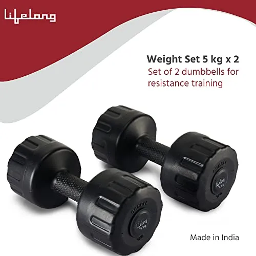 Lifelong PVC Dumbbells Pack of 2 for Home Gym Fitness Barbell, Workout at Home; for Resistance Training; Easy Grip and Anti- Slip Dumbbells (6 Month Warranty)