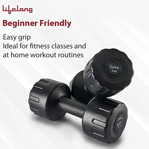 Lifelong PVC Dumbbells Pack of 2 for Home Gym Fitness Barbell, Workout at Home; for Resistance Training; Easy Grip and Anti- Slip Dumbbells (6 Month Warranty)