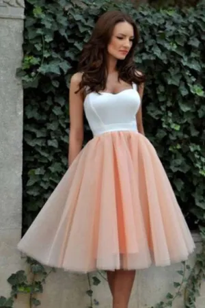 Long Prom Dress Spaghetti Straps Prom Dress Short Homecoming Dress White Top Prom Dress OK305