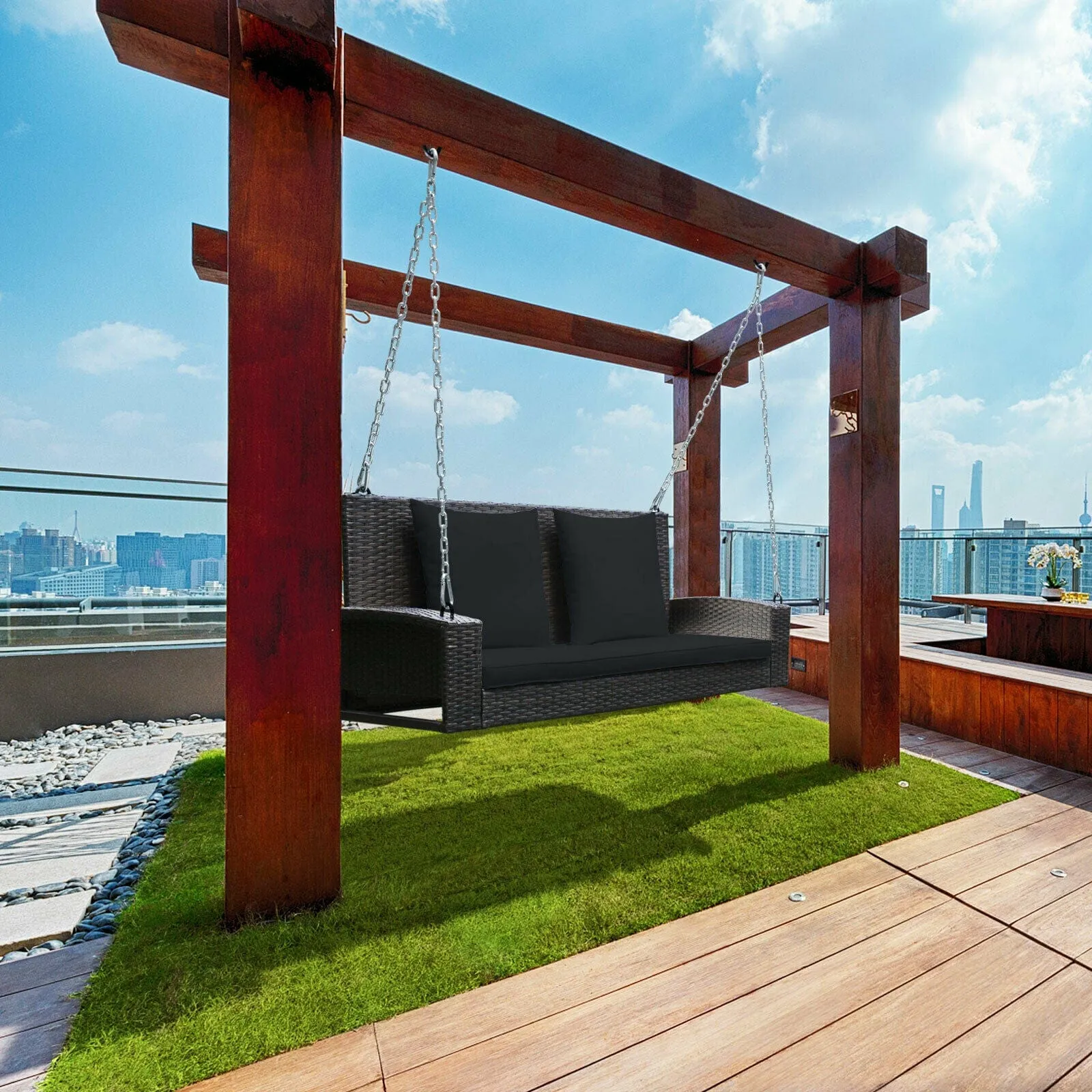 Luxury Outdoor Garden Porch Patio Wicker Bench Swing