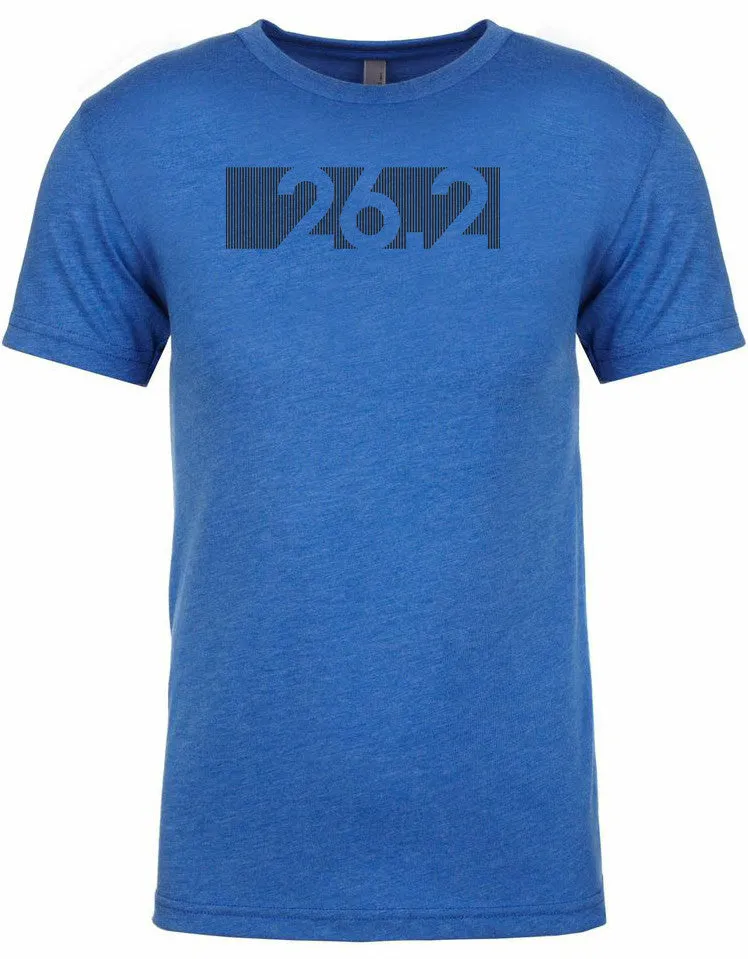 Marathon tshirt for men "26.2 bar code" Athletic Fit Short Sleeve Royal Blue by Endurance Apparel
