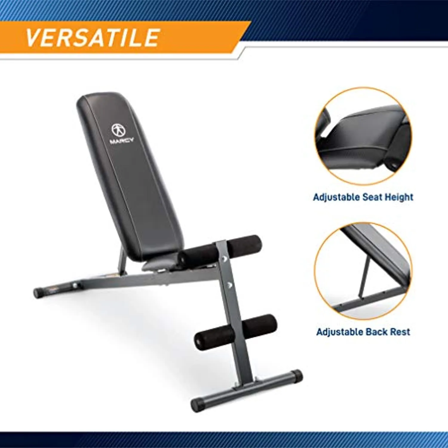 Marcy Exercise Utility Bench for Upright, Incline, Decline, and Flat Exercise SB-261W , Black, 42.00 x 19.00 x 51.00 inches