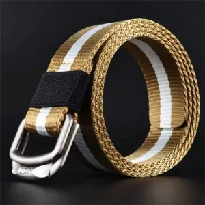Men Double Ring Buckle Durable Nylon Belt Outdoor Casual Sports Tactical Belt
