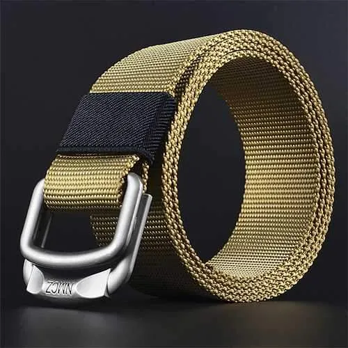 Men Double Ring Buckle Durable Nylon Belt Outdoor Casual Sports Tactical Belt